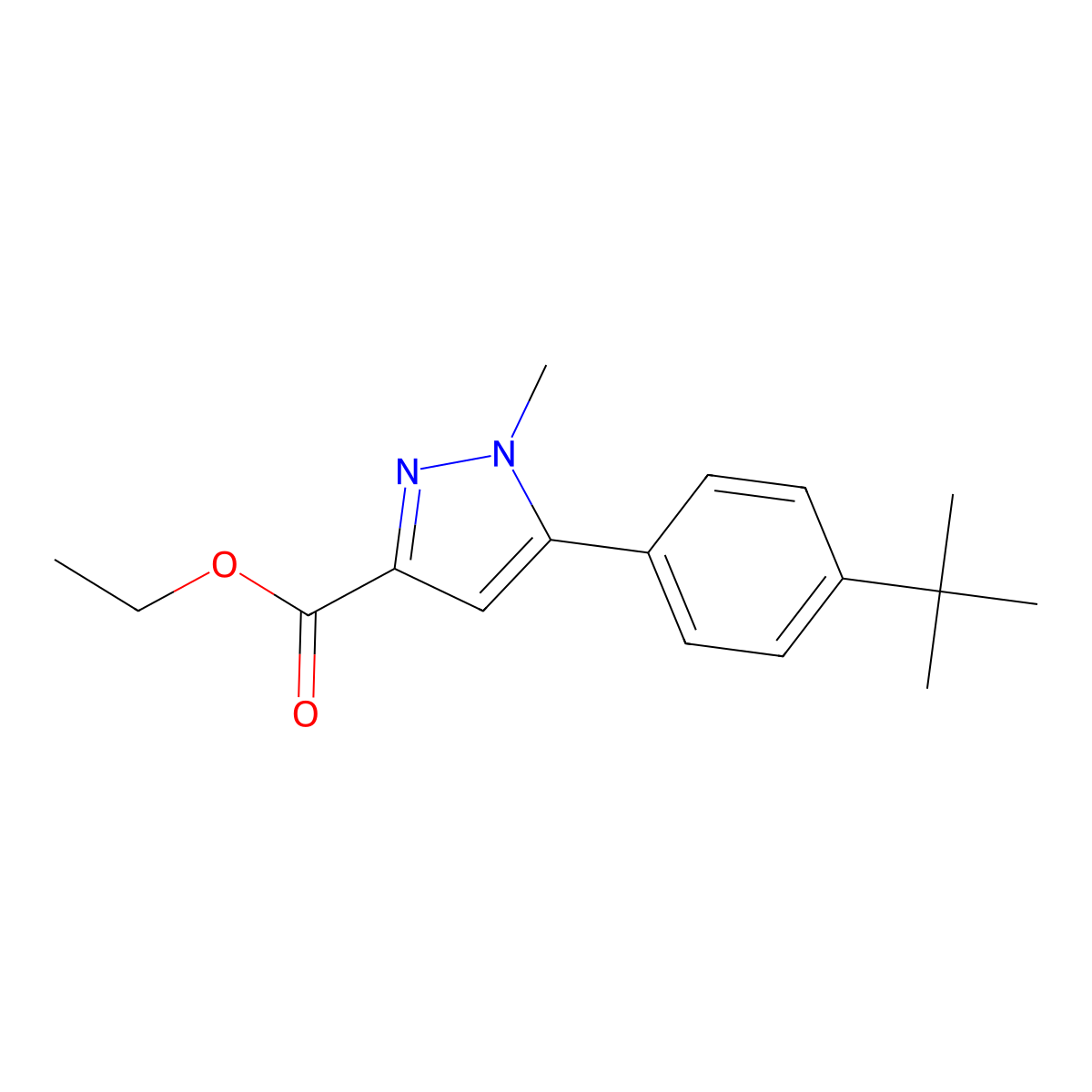 Ethyl 5-(4-(tert-butyl)phenyl)-1-methyl-1H-pyrazole-3-carboxylate molecular structure, CAS 852814-92-7