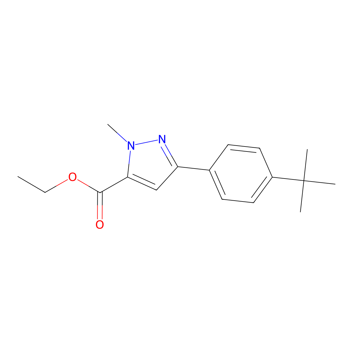 Ethyl 3-(4-tert-butylphenyl)-1-methylpyrazole-5-carboxylate molecular structure, CAS 852814-94-9