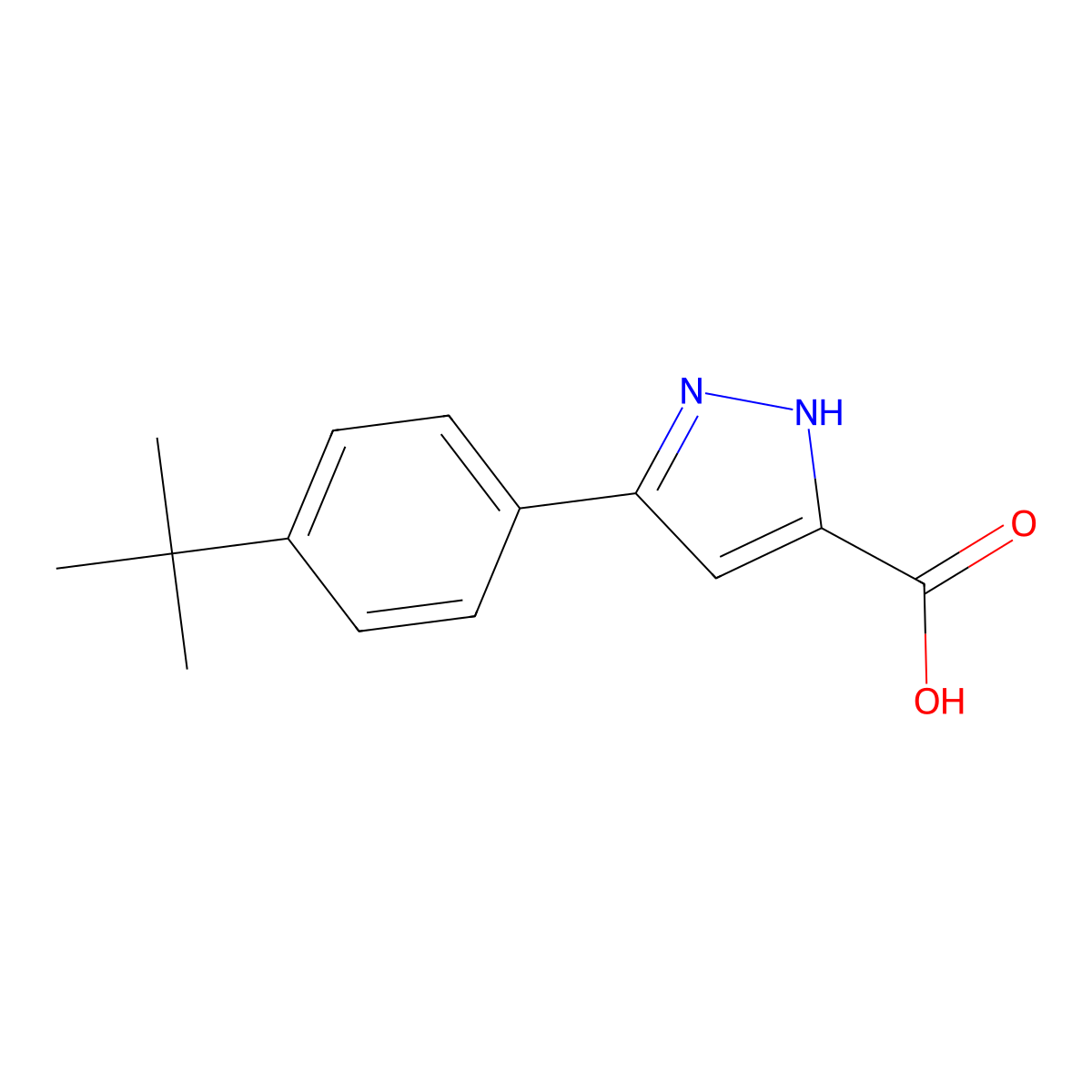 5-(4-tert-butylphenyl)-1H-pyrazole-3-carboxylic acid molecular structure, CAS 852816-01-4