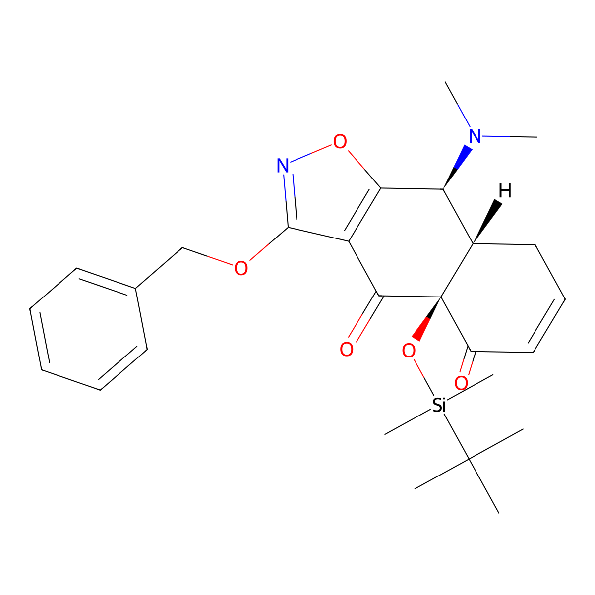 (4aS,8aS,9S)-3-(benzyloxy)-4a-((tert-butyldimethylsilyl)oxy)-9-(dimethylamino)-4H,4aH,5H,8H,9H-naphtho(2,3-d)(1,2)oxazole-4,5-dione molecular structure, CAS 852821-06-8