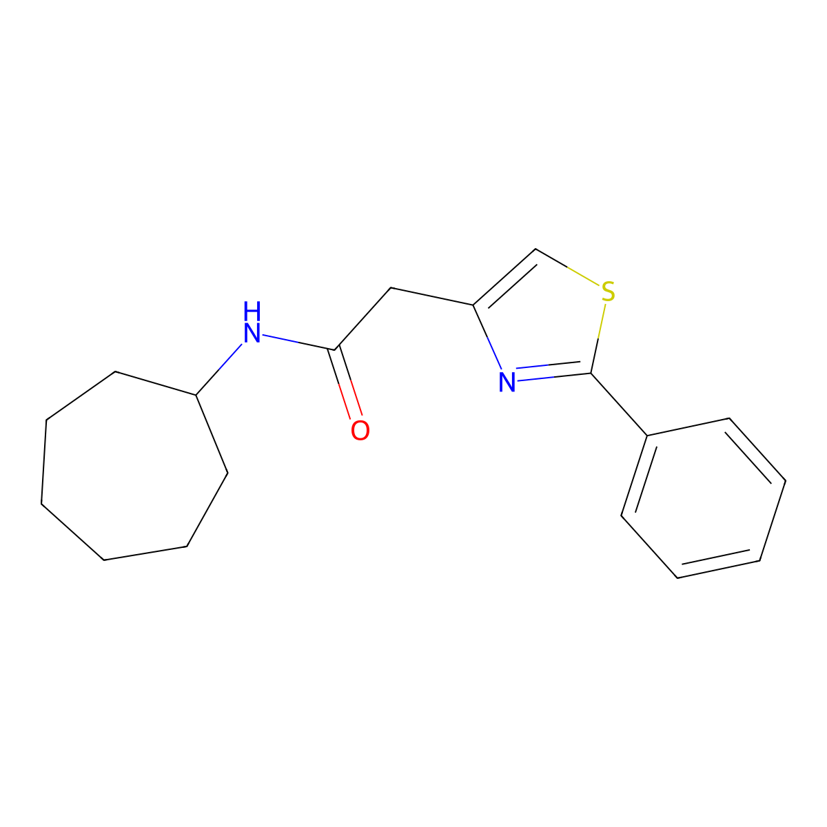 N-cycloheptyl-2-(2-phenyl-1,3-thiazol-4-yl)acetamide molecular structure, CAS 852827-64-6