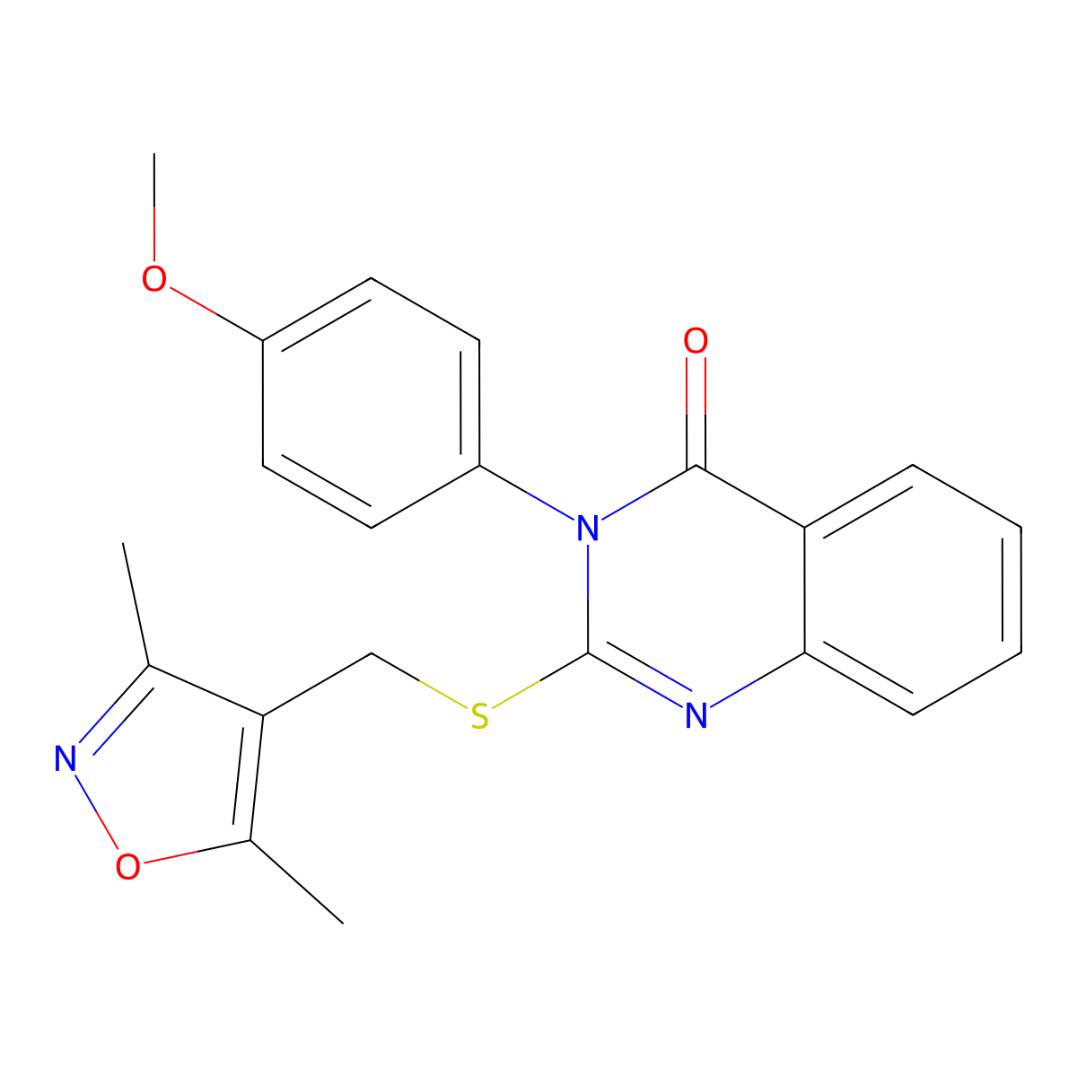 2-(((3,5-Dimethylisoxazol-4-yl)methyl)thio)-3-(4-methoxyphenyl)quinazolin-4(3H)-one molecular structure, CAS 852828-17-2