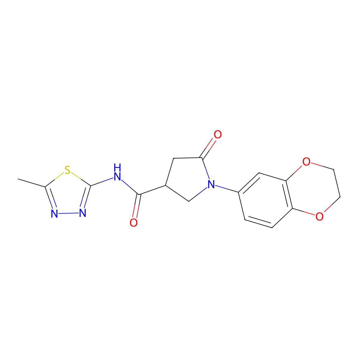 1-(2,3-dihydro-1,4-benzodioxin-6-yl)-N-(5-methyl-1,3,4-thiadiazol-2-yl)-5-oxopyrrolidine-3-carboxamide molecular structure, CAS 852842-42-3