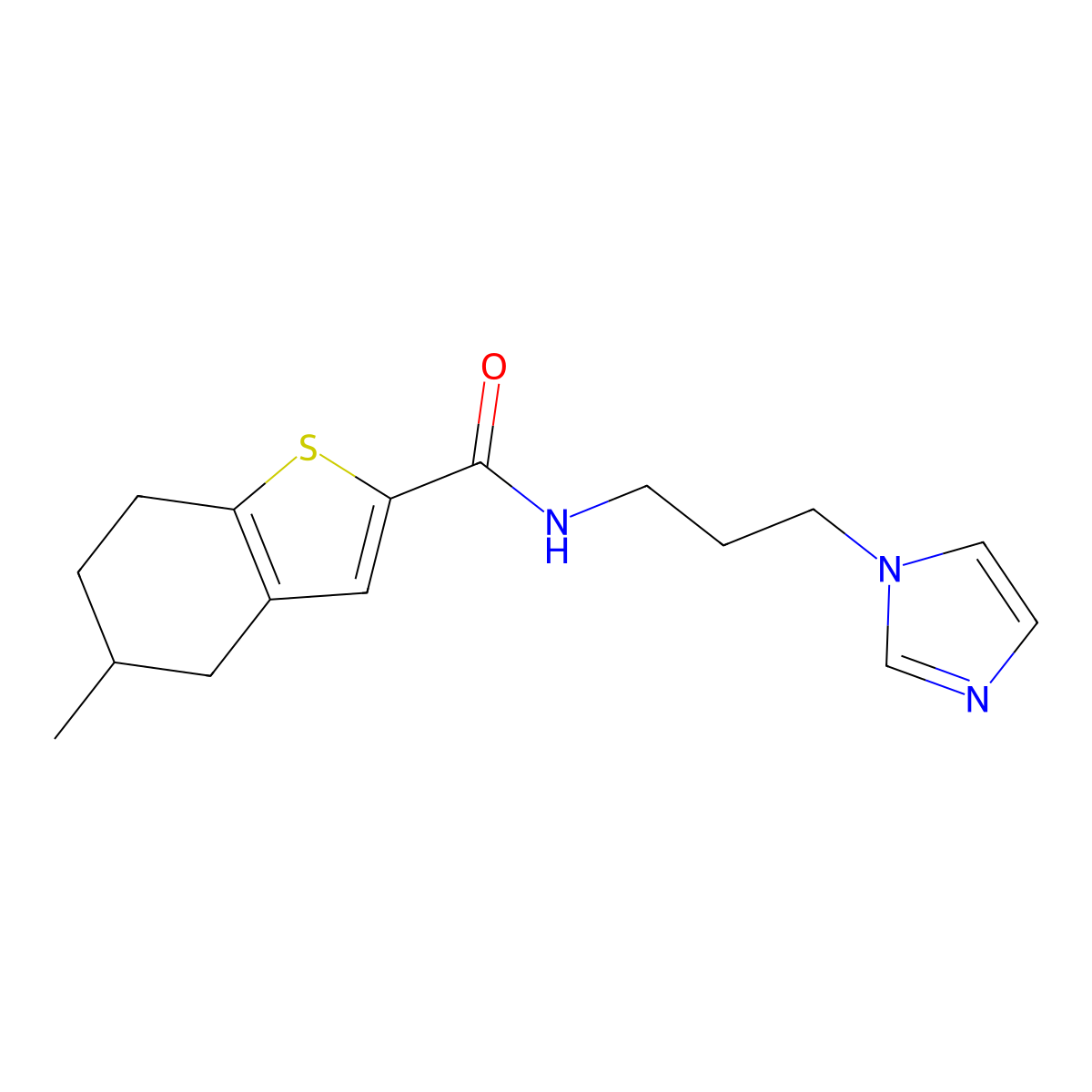 N-[3-(1H-imidazol-1-yl)propyl]-5-methyl-4,5,6,7-tetrahydro-1-benzothiophene-2-carboxamide molecular structure, CAS 852851-38-8
