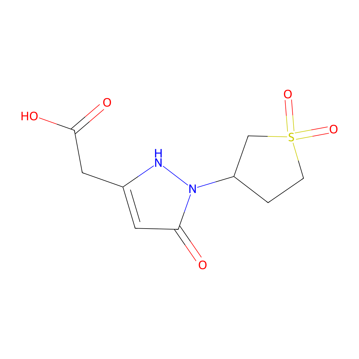 2-[2-(1,1-dioxothiolan-3-yl)-3-oxo-1H-pyrazol-5-yl]acetic acid molecular structure, CAS 852851-69-5