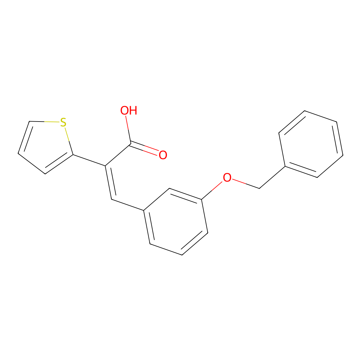 3-(3-(Benzyloxy)phenyl)-2-(thiophen-2-yl)prop-2-enoic acid molecular structure, CAS 852851-88-8