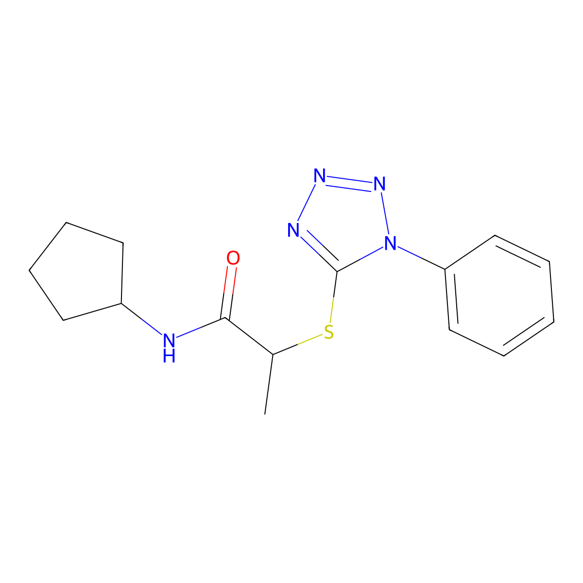 N-cyclopentyl-2-[(1-phenyl-1H-tetrazol-5-yl)sulfanyl]propanamide molecular structure, CAS 852865-07-7