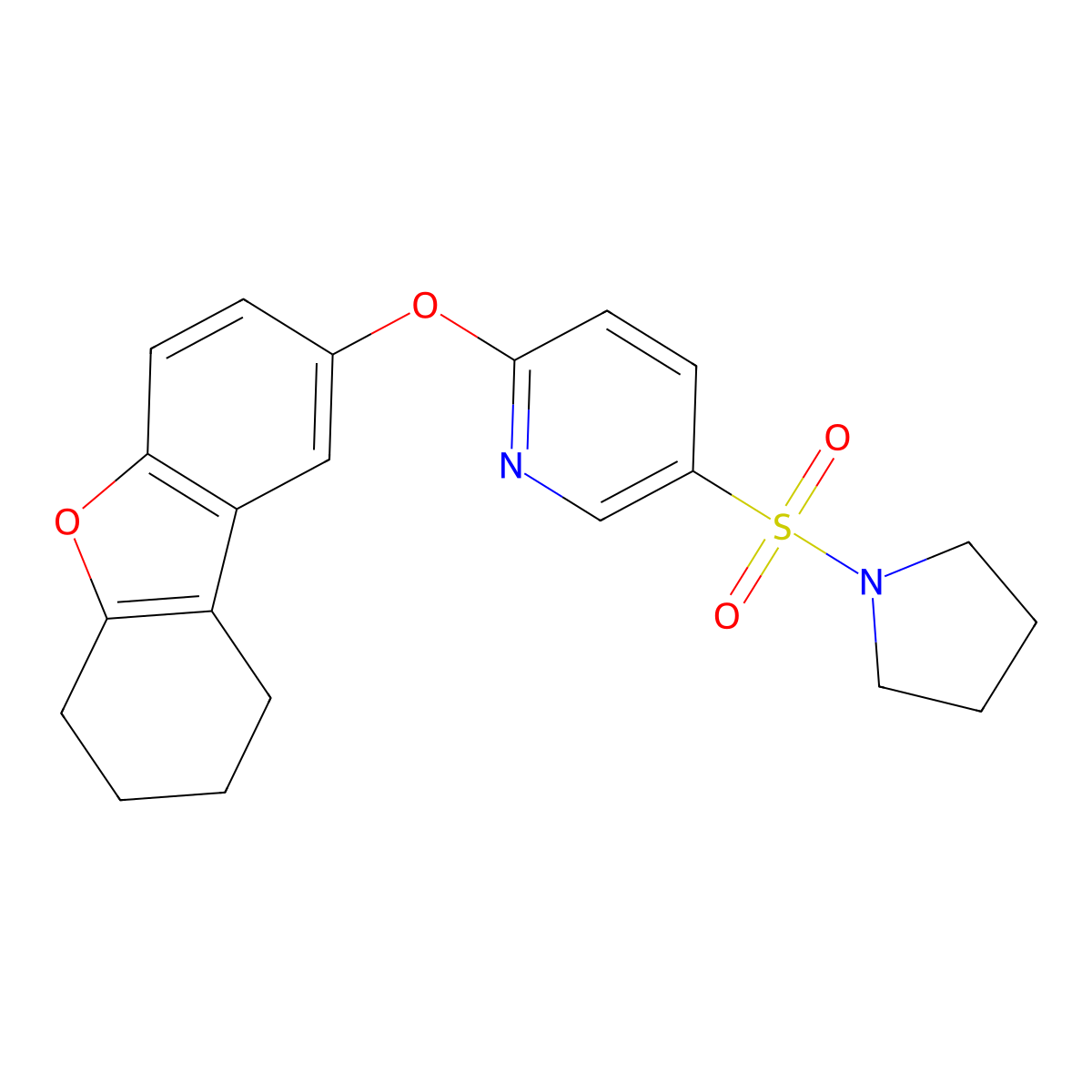 2-{8-Oxatricyclo[7.4.0.0^{2,7}]trideca-1(9),2(7),3,5-tetraen-4-yloxy}-5-(pyrrolidine-1-sulfonyl)pyridine molecular structure, CAS 852899-83-3