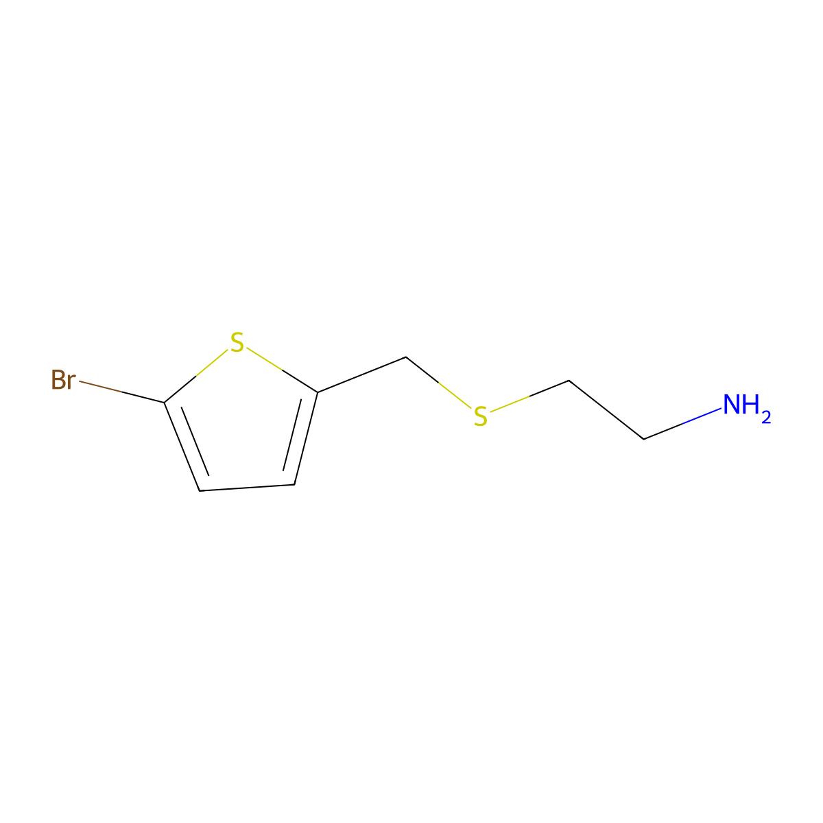2-(((5-Bromothiophen-2-yl)methyl)thio)ethan-1-amine molecular structure, CAS 852916-58-6