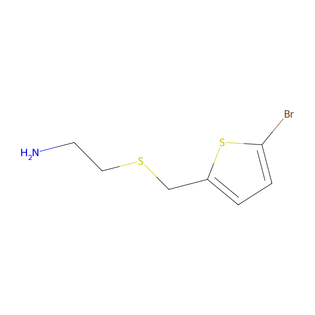 2-(((5-Bromothiophen-2-yl)methyl)thio)ethan-1-amine molecular structure, CAS 852916-58-6