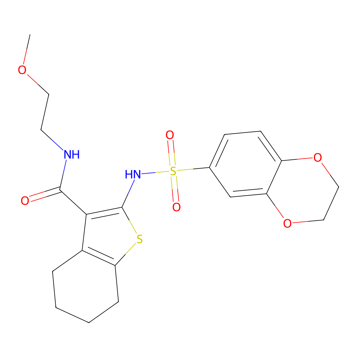 2-((2,3-Dihydrobenzo[b][1,4]dioxine)-6-sulfonamido)-N-(2-methoxyethyl)-4,5,6,7-tetrahydrobenzo[b]thiophene-3-carboxamide molecular structure, CAS 852932-33-3