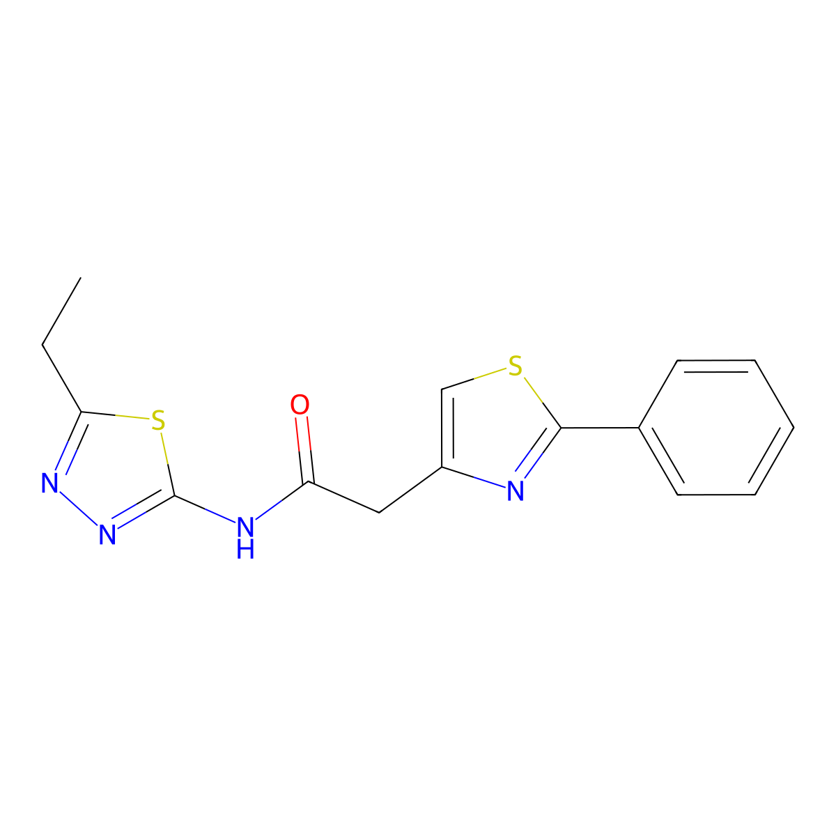 N-(5-ethyl-1,3,4-thiadiazol-2-yl)-2-(2-phenyl-1,3-thiazol-4-yl)acetamide molecular structure, CAS 852932-50-4