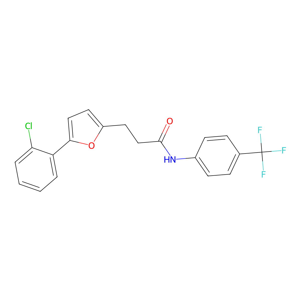 3-[5-(2-chlorophenyl)furan-2-yl]-N-[4-(trifluoromethyl)phenyl]propanamide molecular structure, CAS 852933-18-7