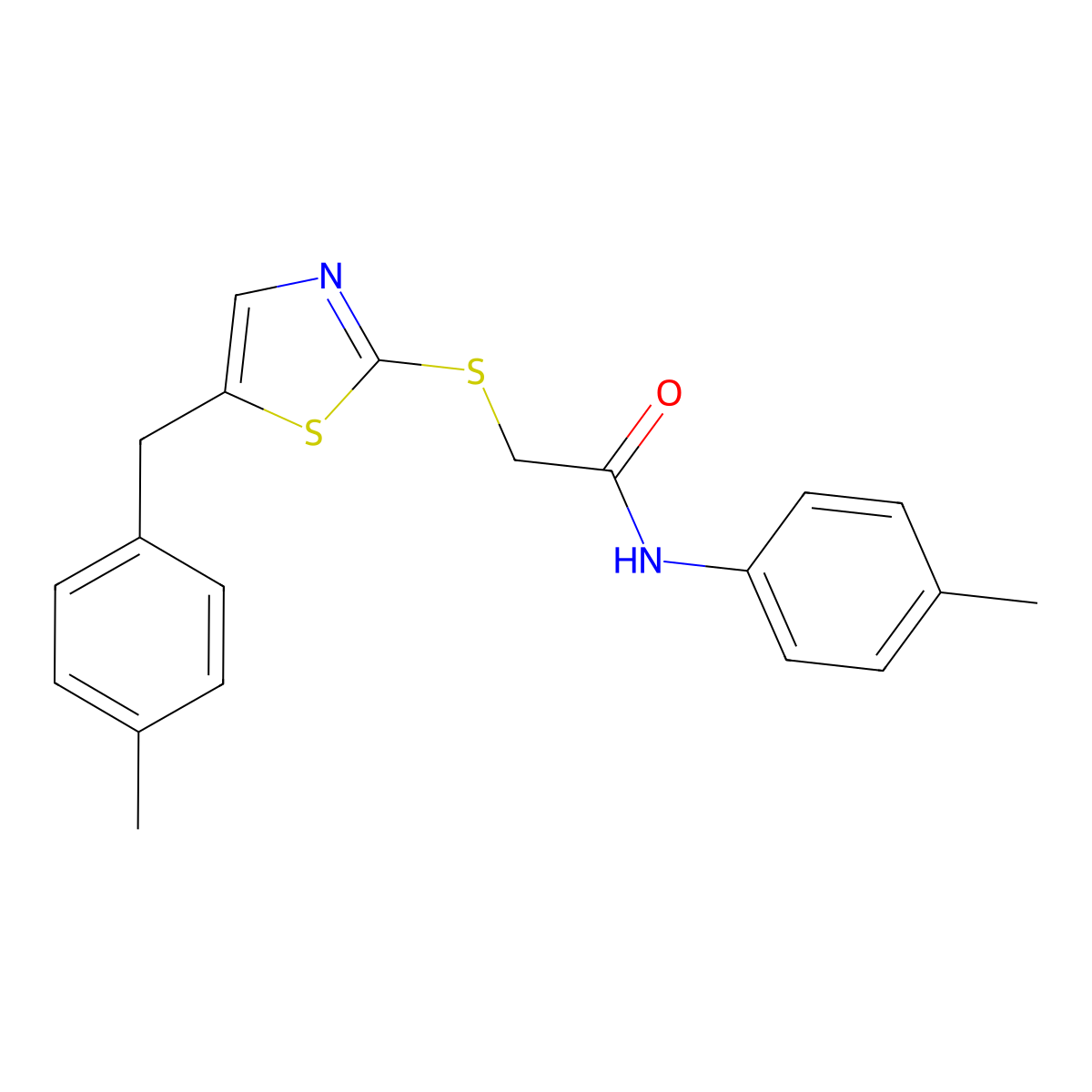 2-{[5-(4-methylbenzyl)-1,3-thiazol-2-yl]sulfanyl}-N-(4-methylphenyl)acetamide molecular structure, CAS 852933-22-3