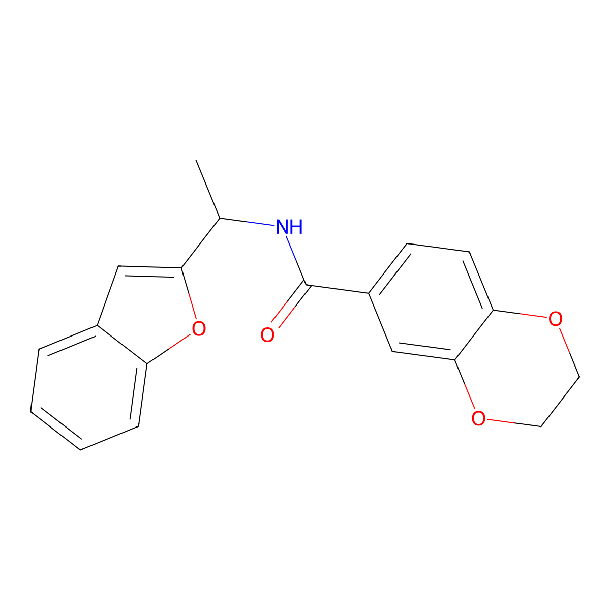 N-[1-(1-benzofuran-2-yl)ethyl]-2,3-dihydro-1,4-benzodioxine-6-carboxamide molecular structure, CAS 852933-25-6
