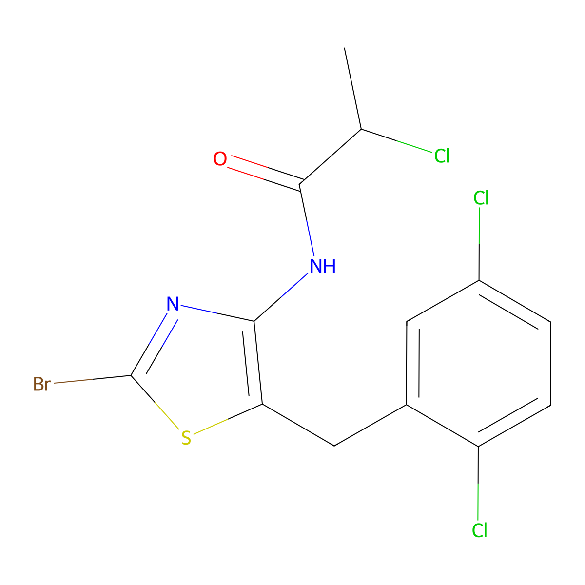 N-[2-bromo-5-(2,5-dichlorobenzyl)-1,3-thiazol-4-yl]-2-chloropropanamide molecular structure, CAS 852933-27-8