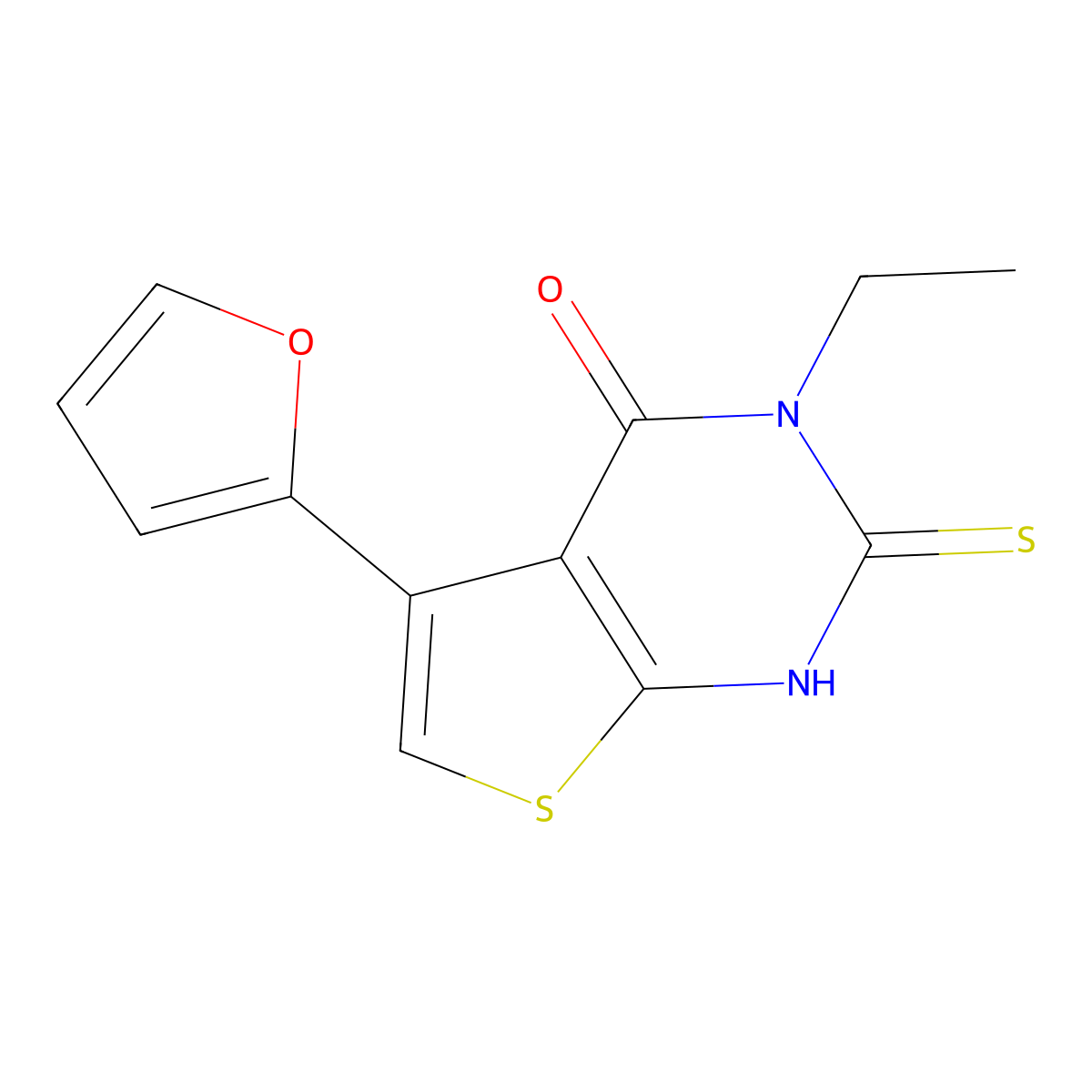 3-ethyl-5-(furan-2-yl)-2-sulfanyl-3H,4H-thieno[2,3-d]pyrimidin-4-one molecular structure, CAS 852933-44-9