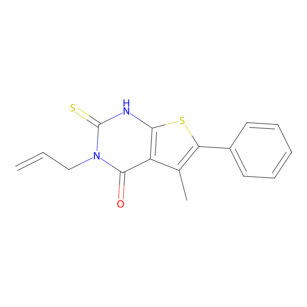 5-methyl-6-phenyl-3-(prop-2-en-1-yl)-2-sulfanyl-3H,4H-thieno[2,3-d]pyrimidin-4-one molecular structure, CAS 852933-46-1