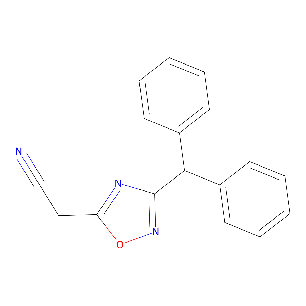 3-(Diphenylmethyl)-1,2,4-oxadiazole-5-acetonitrile molecular structure, CAS 852933-96-1