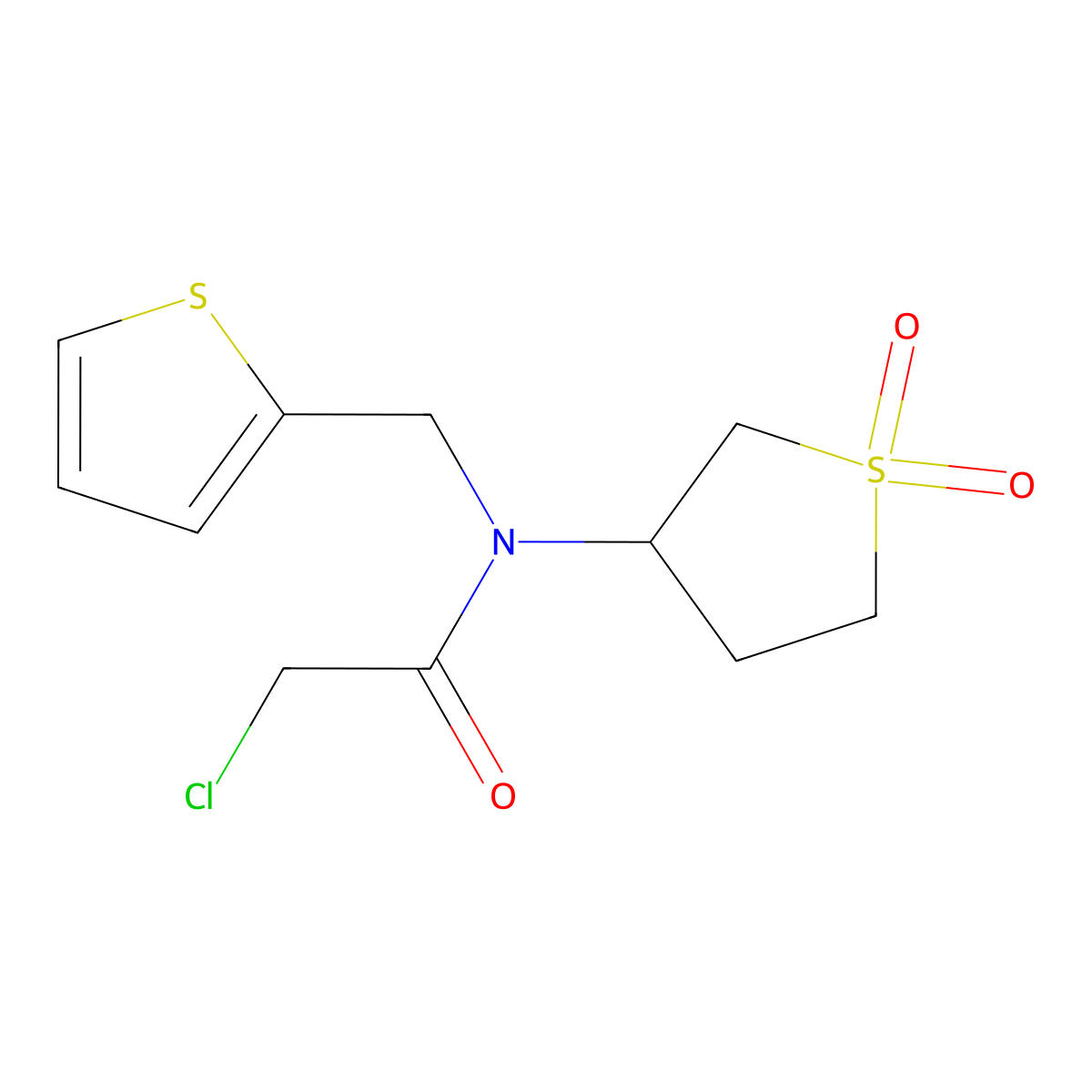2-chloro-N-(1,1-dioxo-1lambda6-thiolan-3-yl)-N-[(thiophen-2-yl)methyl]acetamide molecular structure, CAS 852940-43-3