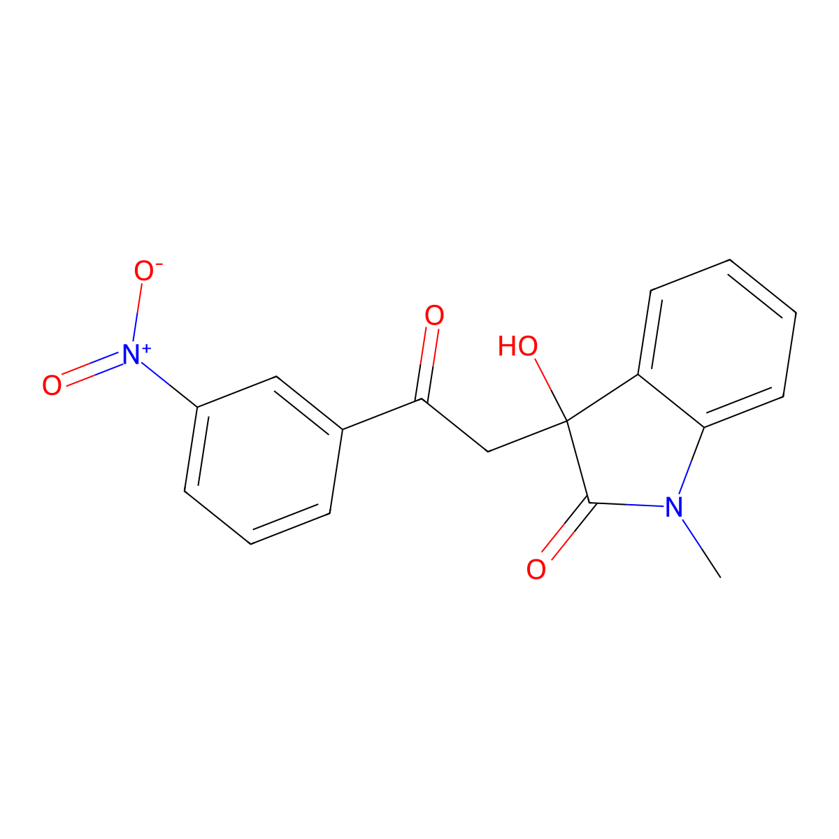 3-hydroxy-1-methyl-3-[2-(3-nitrophenyl)-2-oxoethyl]-1,3-dihydro-2H-indol-2-one molecular structure, CAS 853-12-3