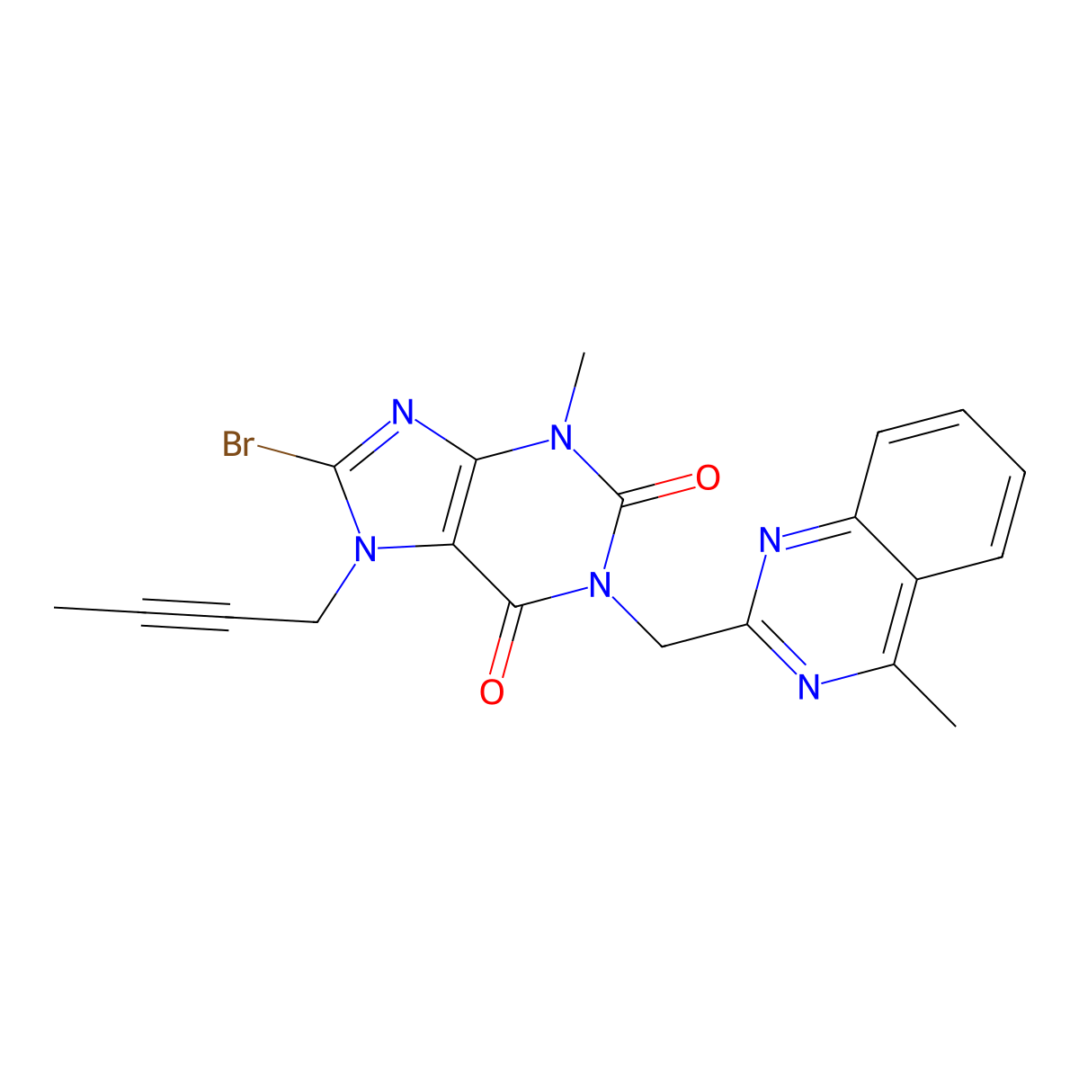 8-Bromo-7-but-2-ynyl-3-methyl-1-[(4-methylquinazolin-2-yl)methyl]purine-2,6-dione molecular structure, CAS 853029-57-9