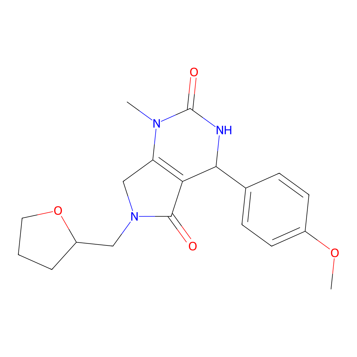 4-(4-methoxyphenyl)-1-methyl-6-[(oxolan-2-yl)methyl]-1H,2H,3H,4H,5H,6H,7H-pyrrolo[3,4-d]pyrimidine-2,5-dione molecular structure, CAS 853085-24-2