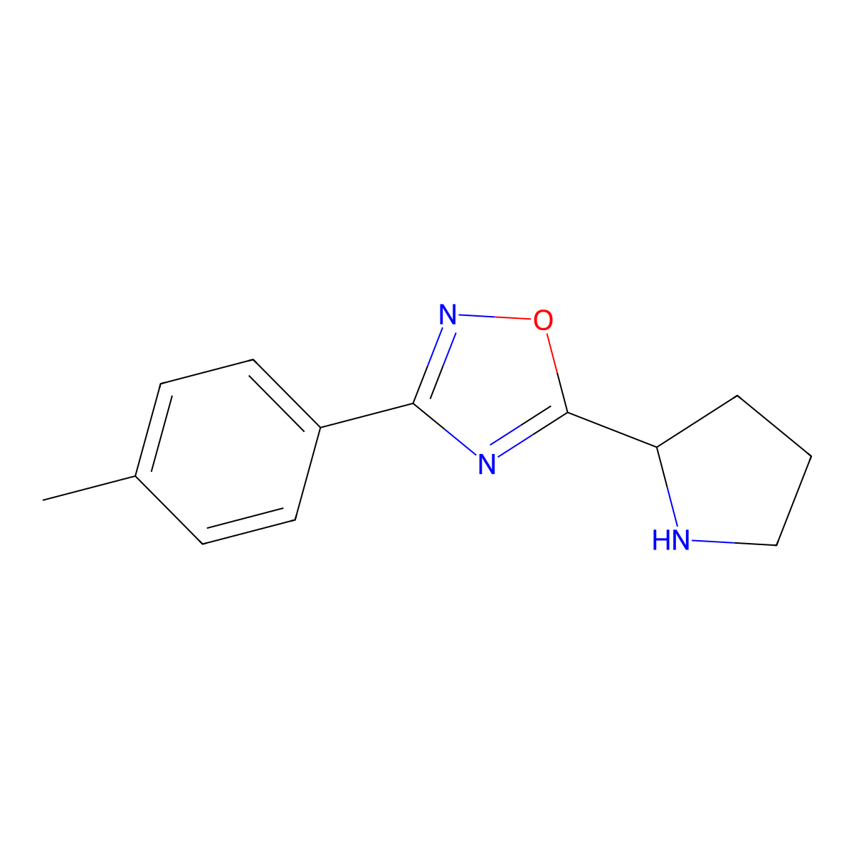 3-(4-Methylphenyl)-5-(pyrrolidin-2-yl)-1,2,4-oxadiazole molecular structure, CAS 853102-38-2