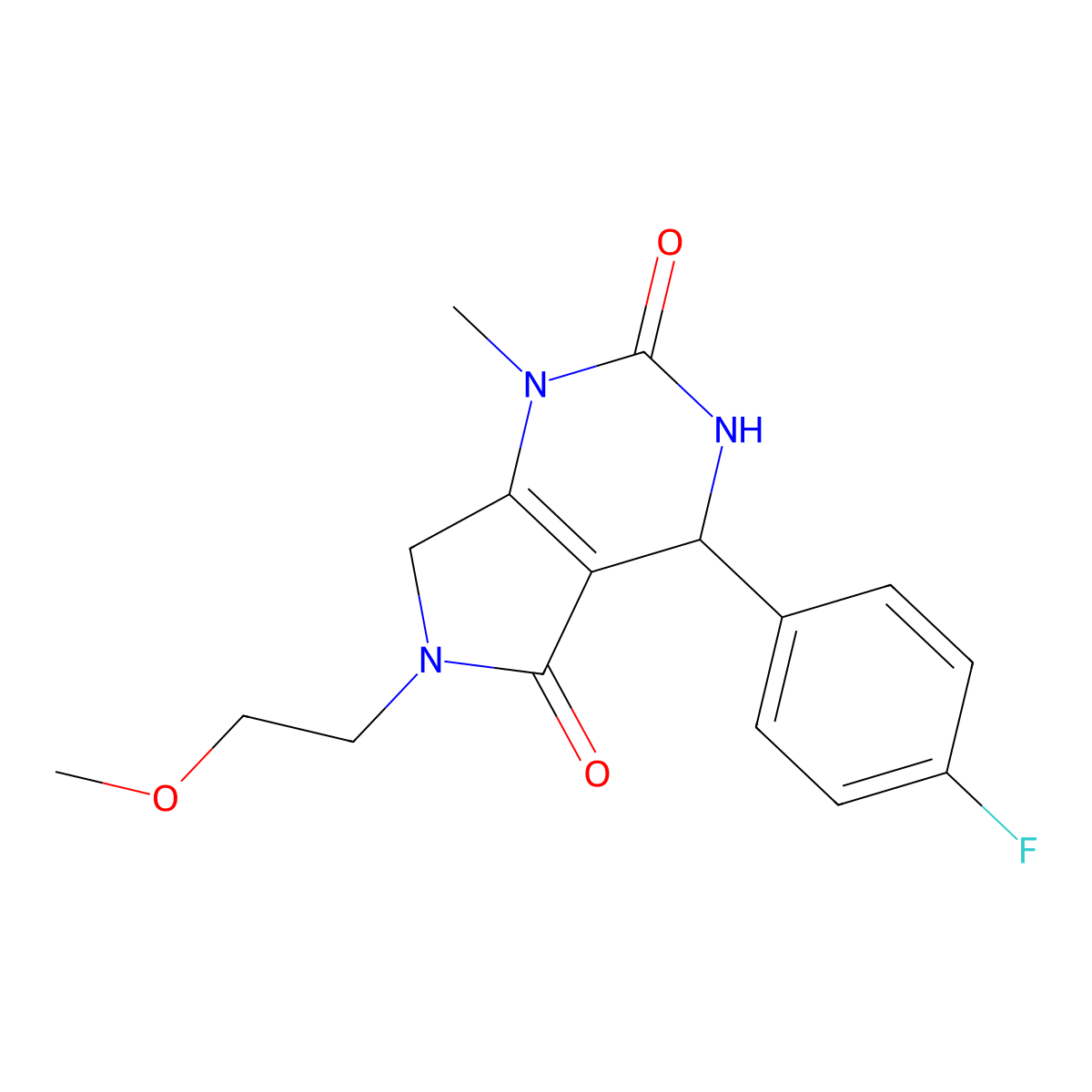 4-(4-fluorophenyl)-6-(2-methoxyethyl)-1-methyl-1H,2H,3H,4H,5H,6H,7H-pyrrolo[3,4-d]pyrimidine-2,5-dione molecular structure, CAS 853104-65-1