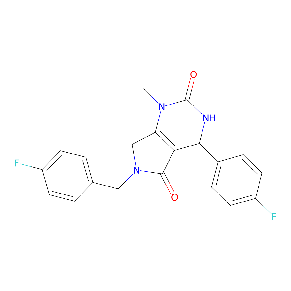 6-(4-fluorobenzyl)-4-(4-fluorophenyl)-1-methyl-3,4,6,7-tetrahydro-1H-pyrrolo[3,4-d]pyrimidine-2,5-dione molecular structure, CAS 853104-67-3
