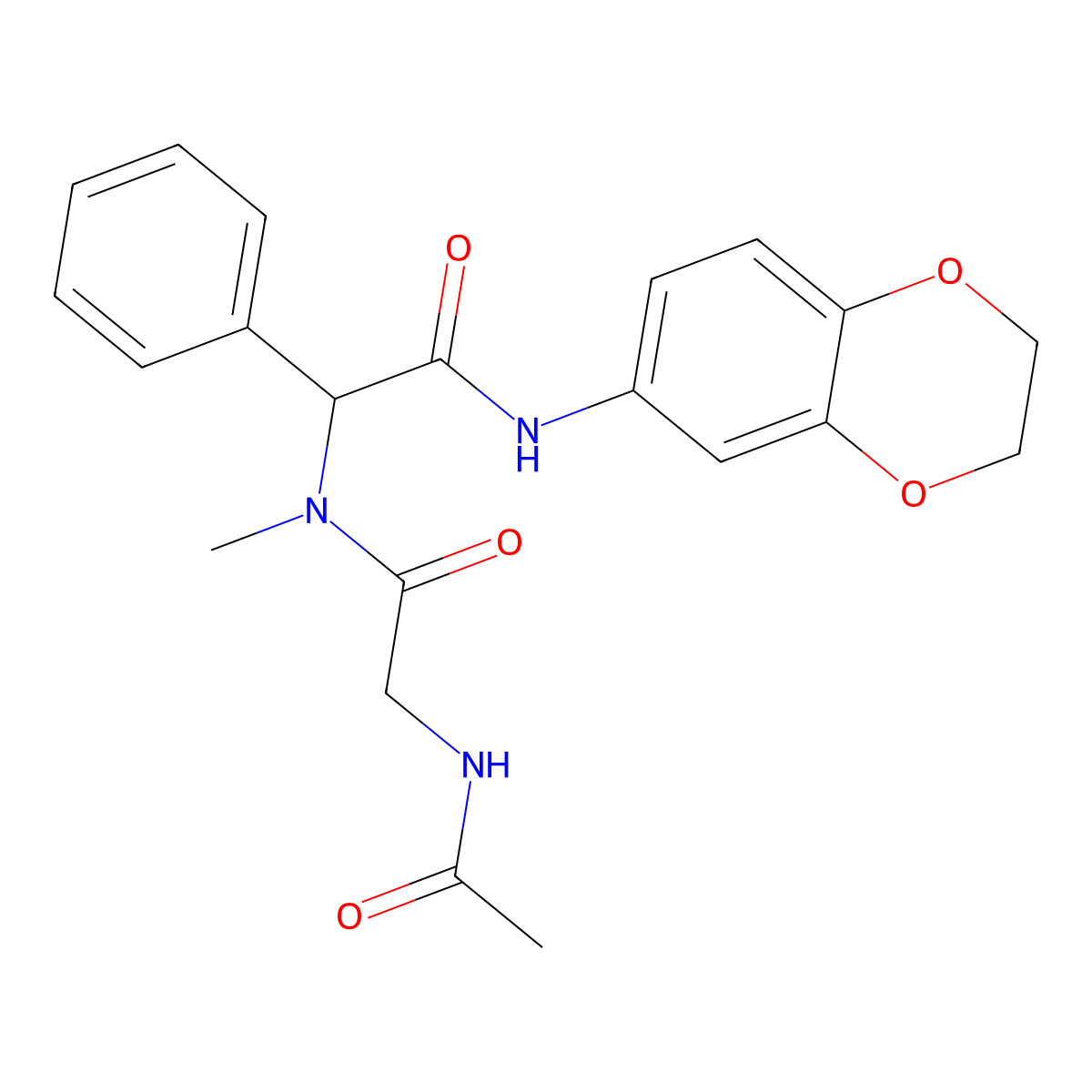 Glycinamide, N-acetylglycyl-N-(2,3-dihydro-1,4-benzodioxin-6-yl)-N2-methyl-2-phenyl- molecular structure, CAS 853138-67-7