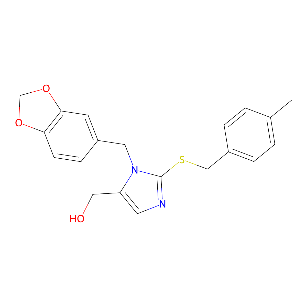 (1-(benzo[d][1,3]dioxol-5-ylmethyl)-2-((4-methylbenzyl)thio)-1H-imidazol-5-yl)methanol molecular structure, CAS 853196-67-5