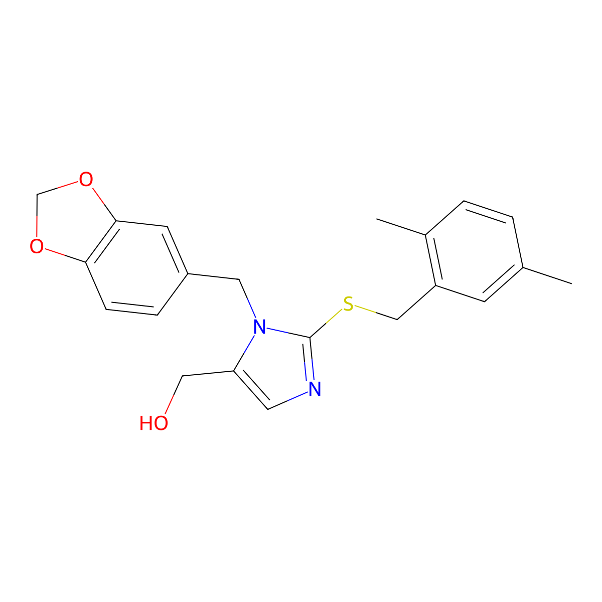 [3-(1,3-Benzodioxol-5-ylmethyl)-2-[(2,5-dimethylphenyl)methylsulfanyl]imidazol-4-yl]methanol molecular structure, CAS 853202-64-9
