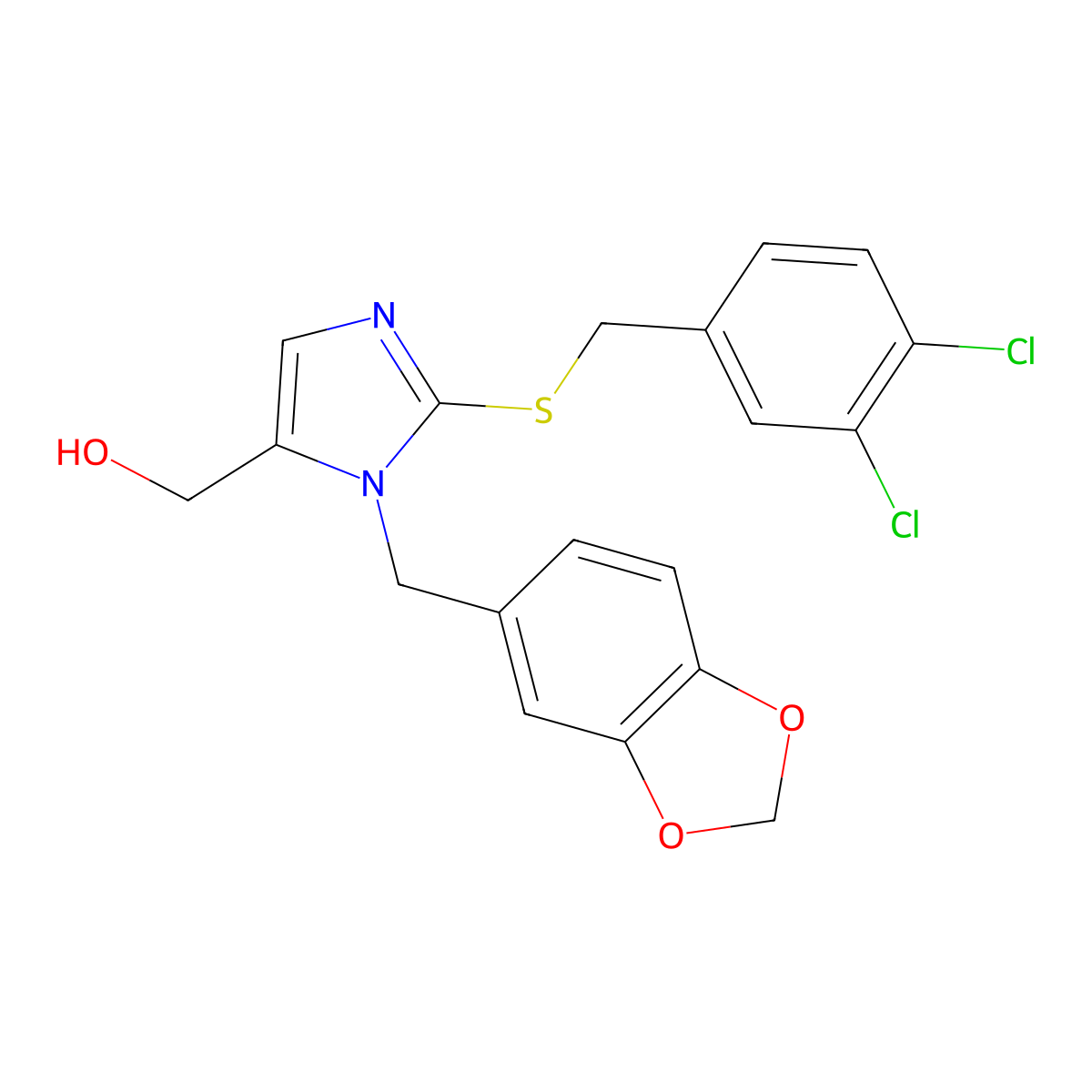 (1-(benzo[d][1,3]dioxol-5-ylmethyl)-2-((3,4-dichlorobenzyl)thio)-1H-imidazol-5-yl)methanol molecular structure, CAS 853202-66-1