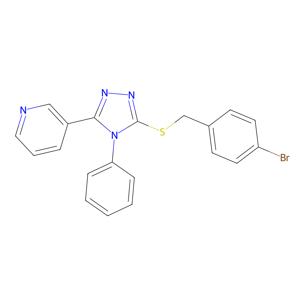 3-(5-{[(4-bromophenyl)methyl]sulfanyl}-4-phenyl-4H-1,2,4-triazol-3-yl)pyridine molecular structure, CAS 853216-07-6