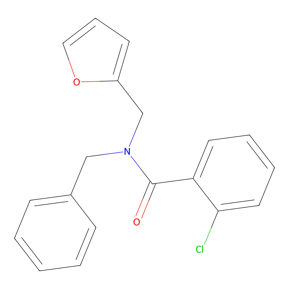 N-benzyl-2-chloro-N-(furan-2-ylmethyl)benzamide molecular structure, CAS 853237-35-1