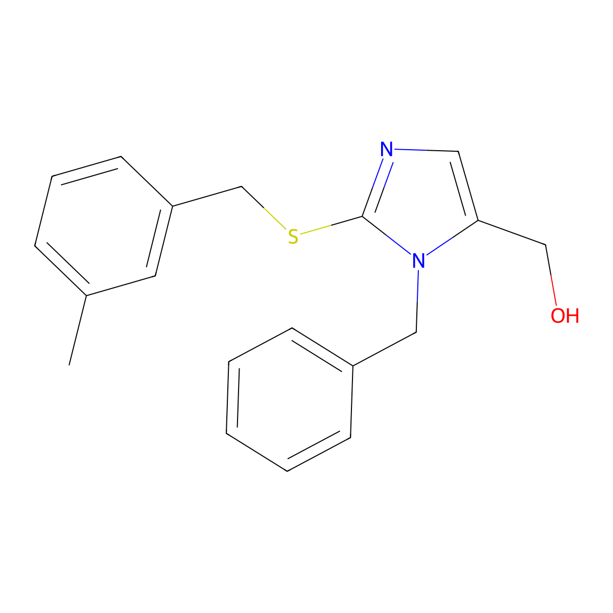 (1-benzyl-2-{[(3-methylphenyl)methyl]sulfanyl}-1H-imidazol-5-yl)methanol molecular structure, CAS 853264-56-9