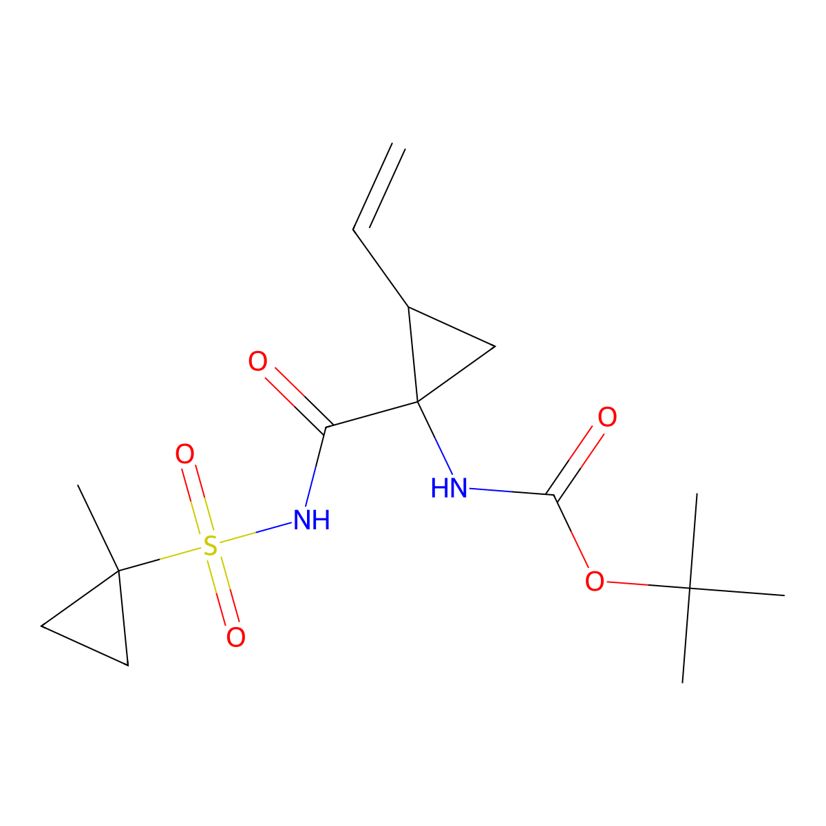 tert-butyl [(1R,2S)-2-ethenyl-1-{[(1-methylcyclopropyl)sulfonyl]carbamoyl}cyclopropyl]carbamate molecular structure, CAS 853269-57-5