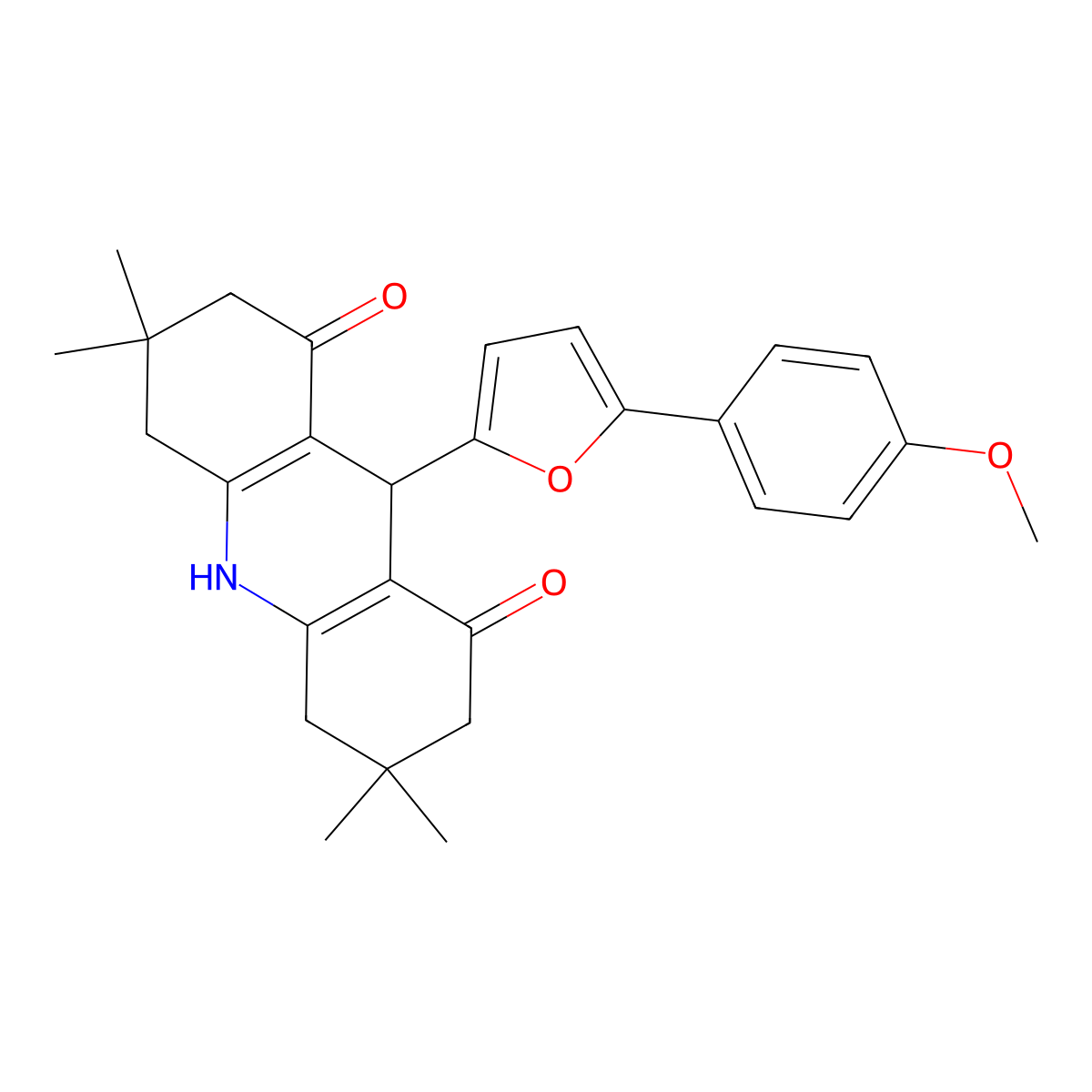 9-(5-(4-Methoxyphenyl)-2-furyl)-3,3,6,6-tetramethyl-3,4,6,7,9,10-hexahydro-1,8(2H,5H)-acridinedione molecular structure, CAS 853311-28-1