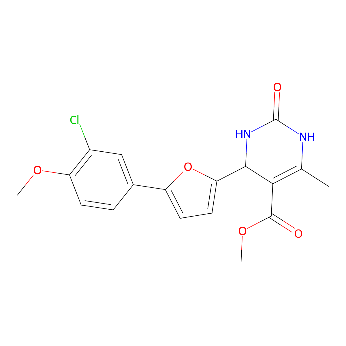 Methyl 4-(5-(3-chloro-4-methoxyphenyl)-2-furyl)-6-methyl-2-oxo-1,2,3,4-tetrahydro-5-pyrimidinecarboxylate molecular structure, CAS 853311-41-8