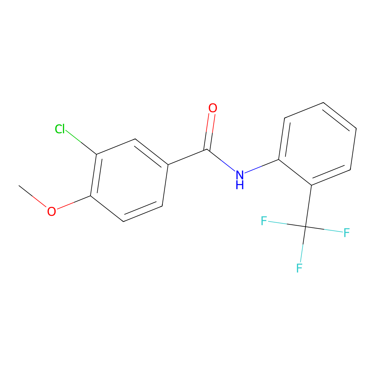 3-Chloro-4-methoxy-N-(2-(trifluoromethyl)phenyl)benzamide molecular structure, CAS 853311-49-6