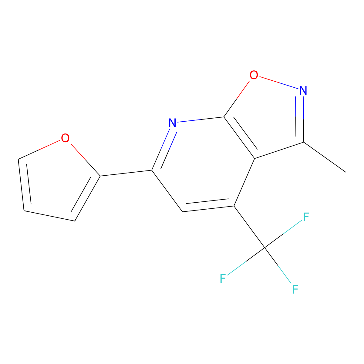 6-(2-Furyl)-3-methyl-4-(trifluoromethyl)isoxazolo(5,4-B)pyridine molecular structure, CAS 853312-87-5