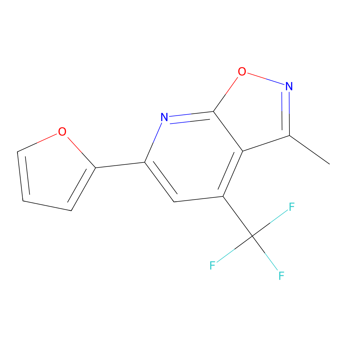 6-(2-Furyl)-3-methyl-4-(trifluoromethyl)isoxazolo(5,4-B)pyridine molecular structure, CAS 853312-87-5