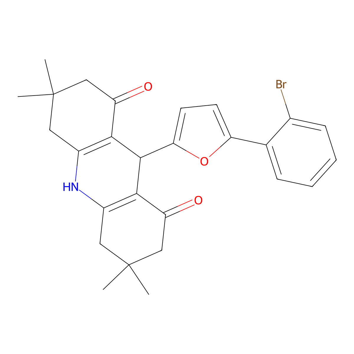 9-(5-(2-Bromophenyl)-2-furyl)-3,3,6,6-tetramethyl-3,4,6,7,9,10-hexahydro-1,8(2H,5H)-acridinedione molecular structure, CAS 853313-41-4