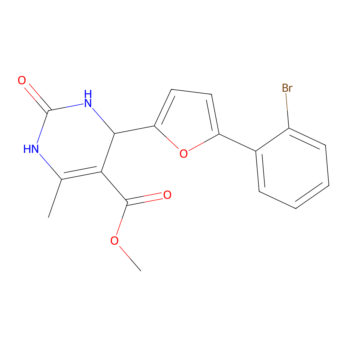 Methyl 4-(5-(2-bromophenyl)-2-furyl)-6-methyl-2-oxo-1,2,3,4-tetrahydro-5-pyrimidinecarboxylate molecular structure, CAS 853313-68-5
