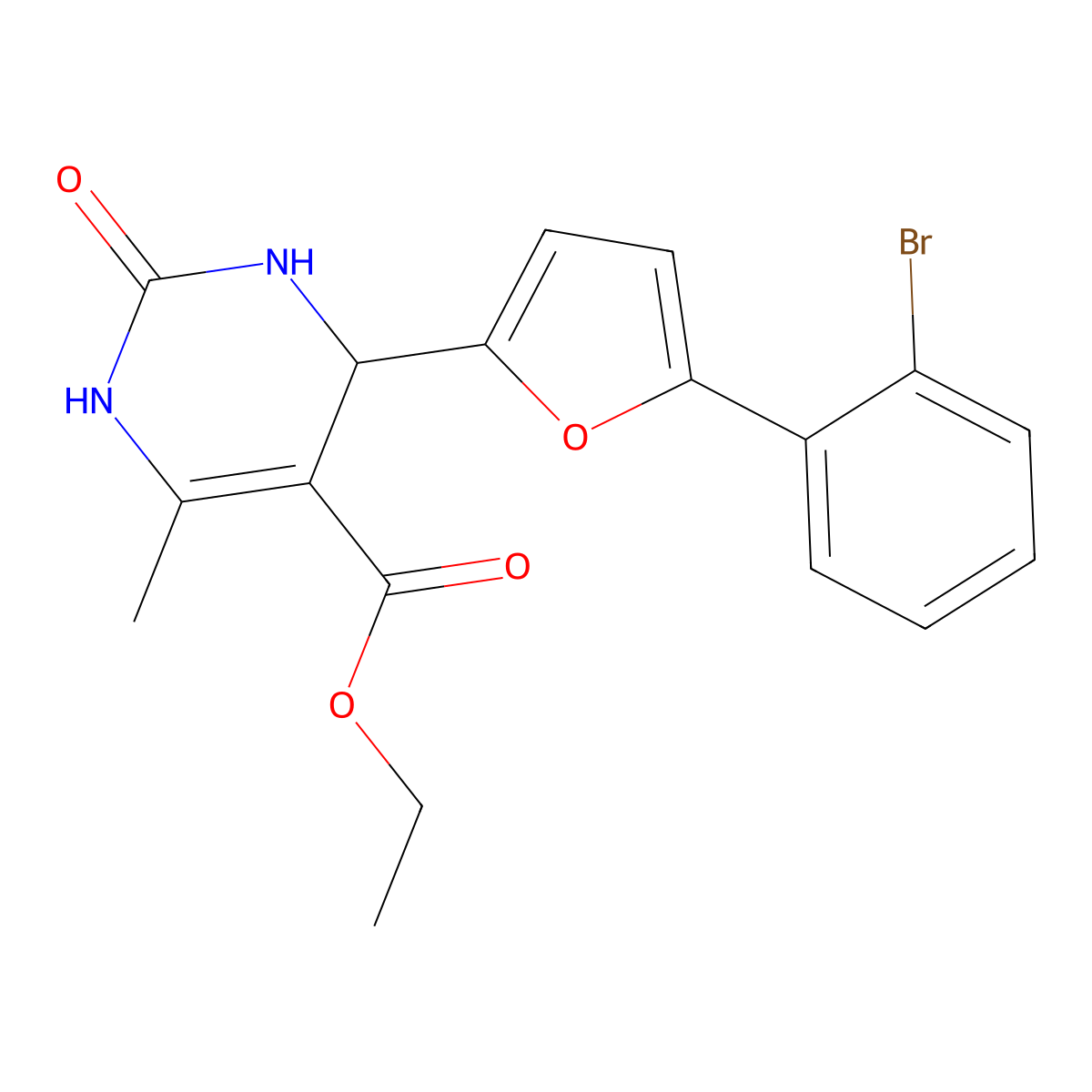 Ethyl 4-(5-(2-bromophenyl)-2-furyl)-6-methyl-2-oxo-1,2,3,4-tetrahydro-5-pyrimidinecarboxylate molecular structure, CAS 853313-78-7