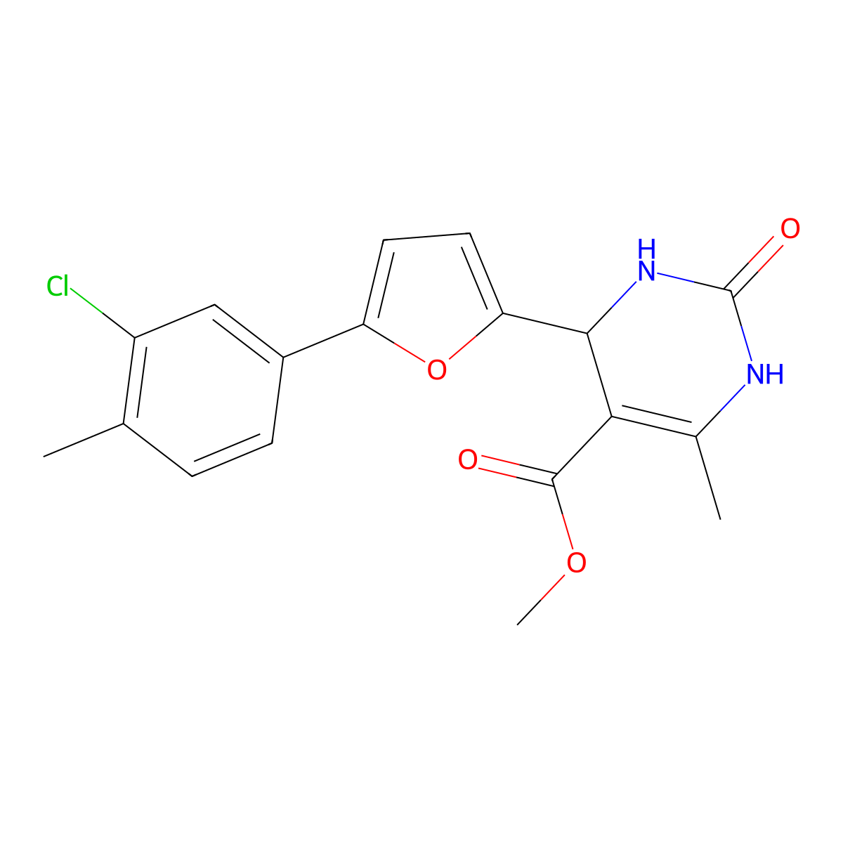 Methyl 4-(5-(3-chloro-4-methylphenyl)-2-furyl)-6-methyl-2-oxo-1,2,3,4-tetrahydro-5-pyrimidinecarboxylate molecular structure, CAS 853313-86-7