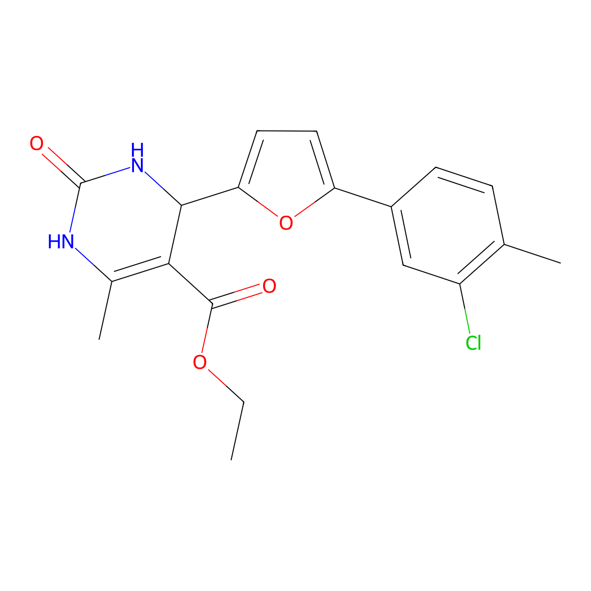 Ethyl 4-(5-(3-chloro-4-methylphenyl)-2-furyl)-6-methyl-2-oxo-1,2,3,4-tetrahydro-5-pyrimidinecarboxylate molecular structure, CAS 853314-06-4