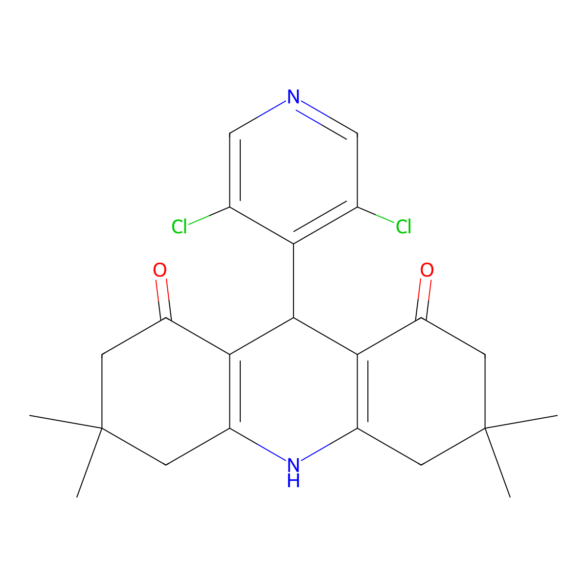 9-(3,5-Dichloro-4-pyridinyl)-3,3,6,6-tetramethyl-3,4,6,7,9,10-hexahydro-1,8(2H,5H)-acridinedione molecular structure, CAS 853316-69-5
