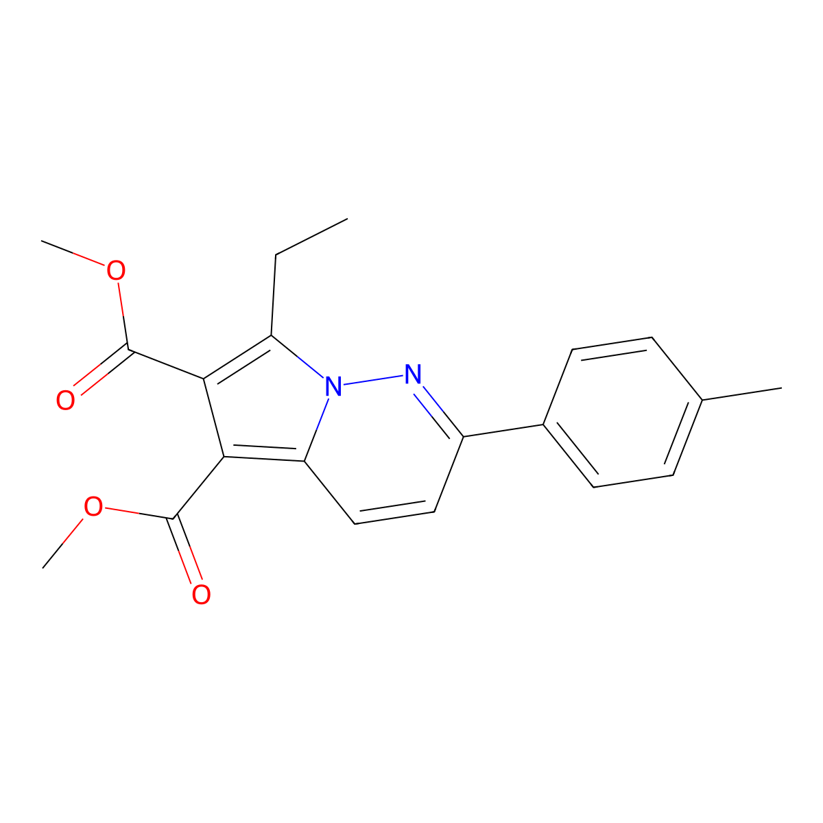 Dimethyl 7-ethyl-2-(4-methylphenyl)pyrrolo(1,2-B)pyridazine-5,6-dicarboxylate molecular structure, CAS 853318-19-1